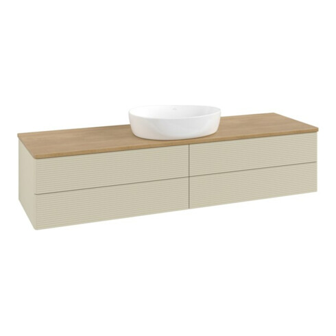 V&B Waschtischunterschrank mit Frontstruktur -Beleuchtung Antao 160x50cm, WBP-farbe hon. Oa, si Gr m Lac