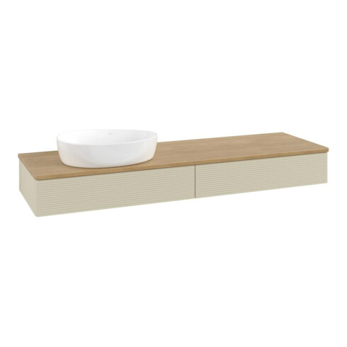 V&B Waschtischunterschrank mit Frontstruktur -Beleuchtung Antao 160x50cm, WBP-farbe hon. Oa, si Gr m Lac