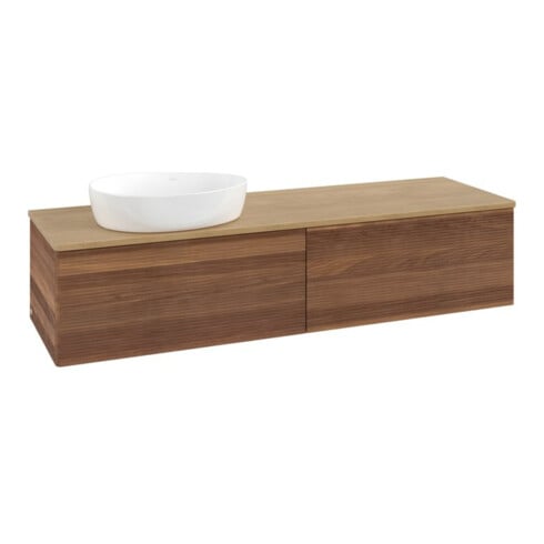 V&B Waschtischunterschrank mit Frontstruktur -Beleuchtung Antao 160x50cm, WBP-farbe hon. Oa, warm walnut