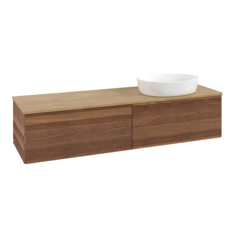 V&B Waschtischunterschrank mit Frontstruktur -Beleuchtung Antao 160x50cm, WBP-farbe hon. Oa, warm walnut