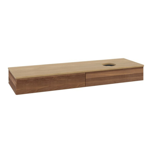 V&B Waschtischunterschrank mit Frontstruktur -Beleuchtung Antao 160x50cm, WBP-farbe hon. Oa, warm walnut