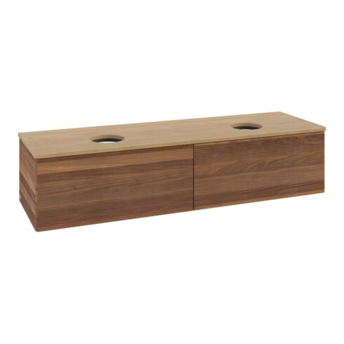 V&B Waschtischunterschrank mit Frontstruktur -Beleuchtung Antao 160x50cm, WBP-farbe hon. Oa, warm walnut