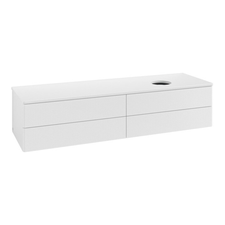 V&B Waschtischunterschrank mit Frontstruktur -Beleuchtung Antao 160x50cm, WBP-farbe Lac, glo wh. lacquer