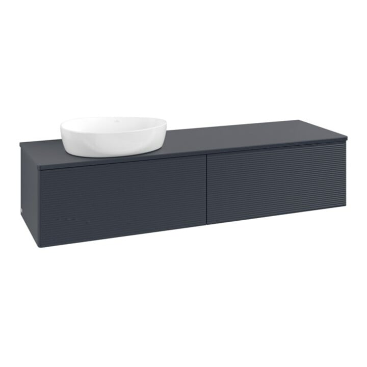 V&B Waschtischunterschrank mit Frontstruktur -Beleuchtung Antao 160x50cm, WBP-farbe Lac, md bl. m Lac