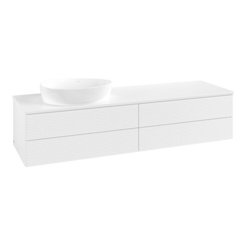 V&B Waschtischunterschrank mit Frontstruktur -Beleuchtung Antao 160x50cm, WBP-farbe Lac, wh. m lacquer