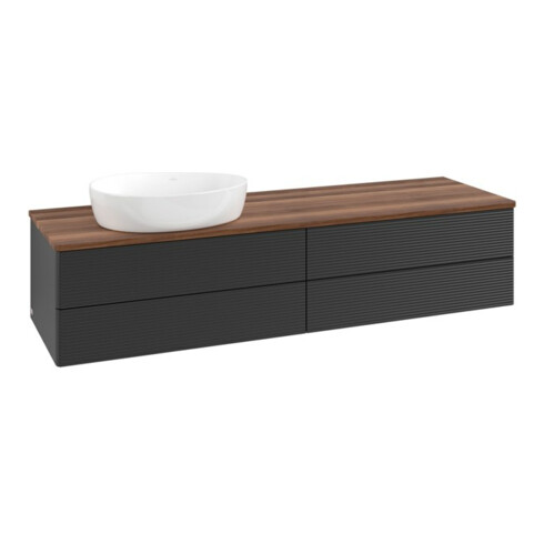 V&B Waschtischunterschrank mit Frontstruktur -Beleuchtung Antao 160x50cm, WBP-farbe w. wal, bla m Lac