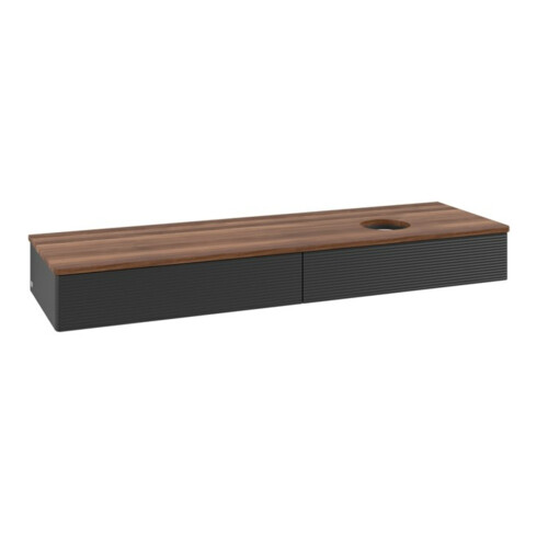 V&B Waschtischunterschrank mit Frontstruktur -Beleuchtung Antao 160x50cm, WBP-farbe w. wal, bla m Lac