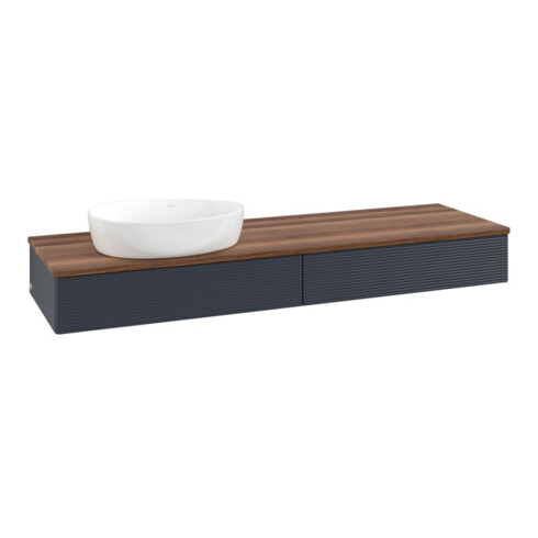 V&B Waschtischunterschrank mit Frontstruktur -Beleuchtung Antao 160x50cm, WBP-farbe w. wal, md bl. m Lac