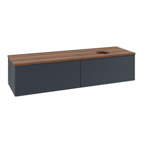 V&B Waschtischunterschrank mit Frontstruktur -Beleuchtung Antao 160x50cm, WBP-farbe w. wal, md bl. m Lac