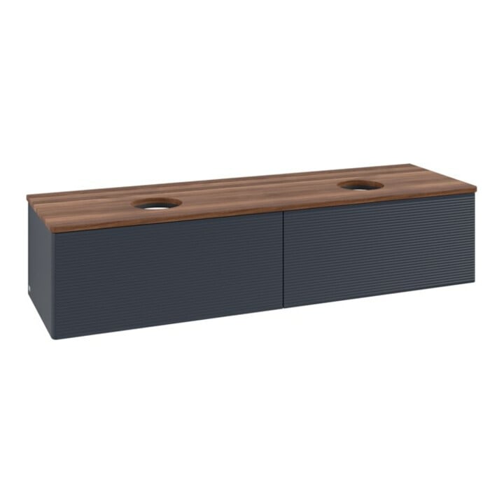 V&B Waschtischunterschrank mit Frontstruktur -Beleuchtung Antao 160x50cm, WBP-farbe w. wal, md bl. m Lac
