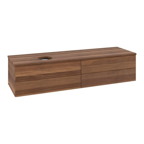 V&B Waschtischunterschrank mit Frontstruktur -Beleuchtung Antao 160x50cm, WBP-farbe w. wal, warm walnut