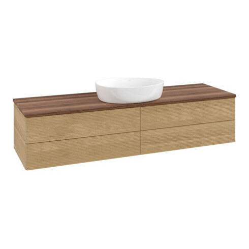 V&B Waschtischunterschrank mit Frontstruktur -Beleuchtung Antao 160x50cm, WBP-farbe w. walnut, honey oak