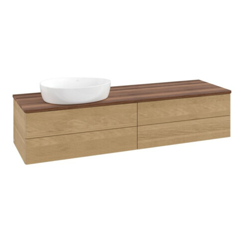 V&B Waschtischunterschrank mit Frontstruktur -Beleuchtung Antao 160x50cm, WBP-farbe w. walnut, honey oak