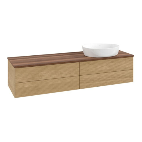 V&B Waschtischunterschrank mit Frontstruktur -Beleuchtung Antao 160x50cm, WBP-farbe w. walnut, honey oak