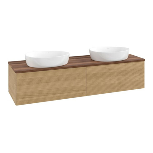 V&B Waschtischunterschrank mit Frontstruktur -Beleuchtung Antao 160x50cm, WBP-farbe w. walnut, honey oak