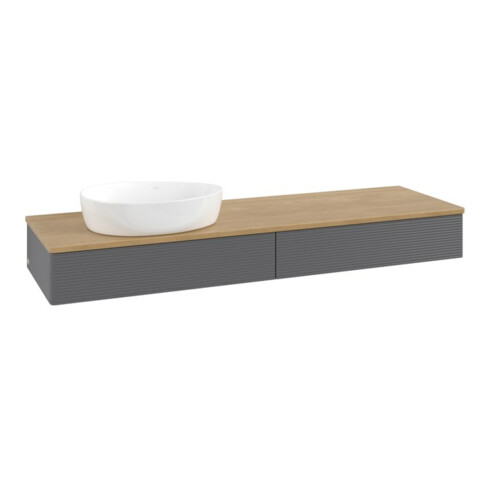 V&B Waschtischunterschrank mit Frontstruktur -Beleuchtung Antao 160x50cm, WBP hon. Oa, Anthrac. m Lac