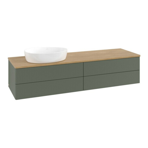 V&B Waschtischunterschrank mit Frontstruktur -Beleuchtung Antao 160x50cm, WBP hon. Oa, lea gre. m Lac