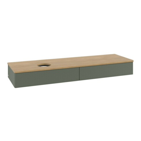 V&B Waschtischunterschrank mit Frontstruktur -Beleuchtung Antao 160x50cm, WBP hon. Oa, lea gre. m Lac
