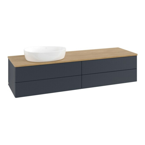 V&B Waschtischunterschrank mit Frontstruktur -Beleuchtung Antao 160x50cm, WBP hon. Oa, md bl. m Lac