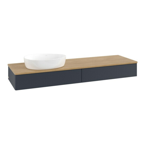 V&B Waschtischunterschrank mit Frontstruktur -Beleuchtung Antao 160x50cm, WBP hon. Oa, md bl. m Lac
