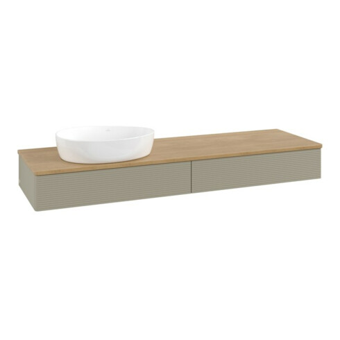 V&B Waschtischunterschrank mit Frontstruktur -Beleuchtung Antao 160x50cm, WBP hon. Oa, st. Gr m Lac