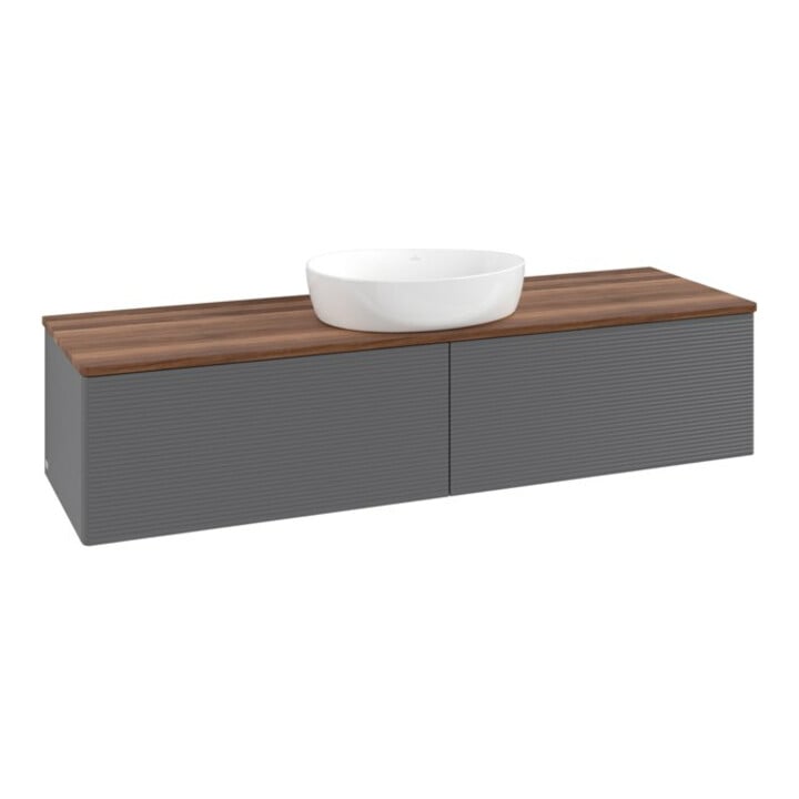 V&B Waschtischunterschrank mit Frontstruktur -Beleuchtung Antao 160x50cm, WBP w. wal, Anthrac. m Lac