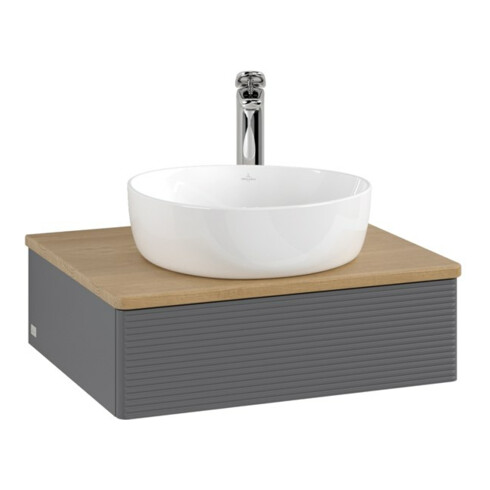 V&B Waschtischunterschrank mit Frontstruktur -Beleuchtung Antao 60x19x50cm, HL, WBP hon. Oa, A m Lac