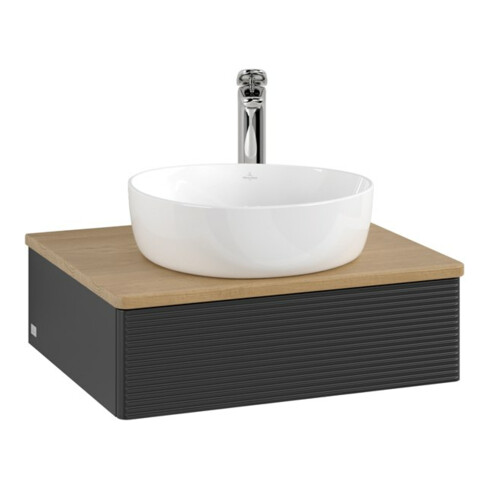 V&B Waschtischunterschrank mit Frontstruktur -Beleuchtung Antao 60x19x50cm, HL, WBP hon. Oa, bla m Lac