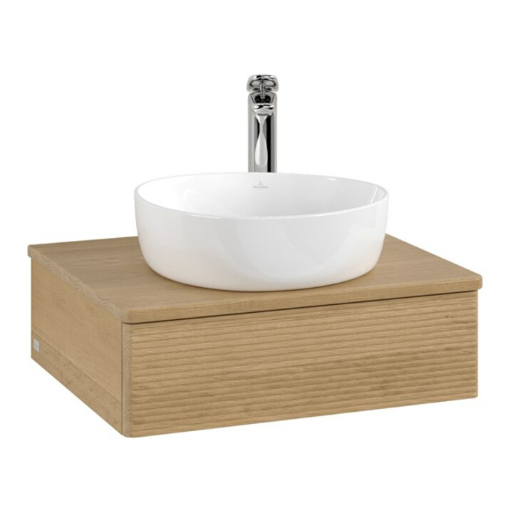 V&B Waschtischunterschrank mit Frontstruktur -Beleuchtung Antao 60x19x50cm, HL, WBP hon. Oa, hon. Oa
