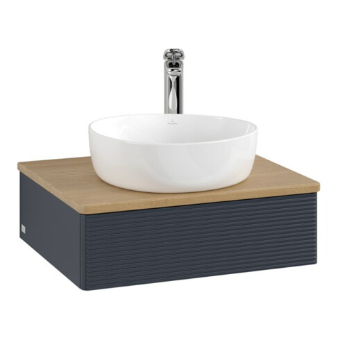 V&B Waschtischunterschrank mit Frontstruktur -Beleuchtung Antao 60x19x50cm, HL, WBP hon. Oa, md b m Lac