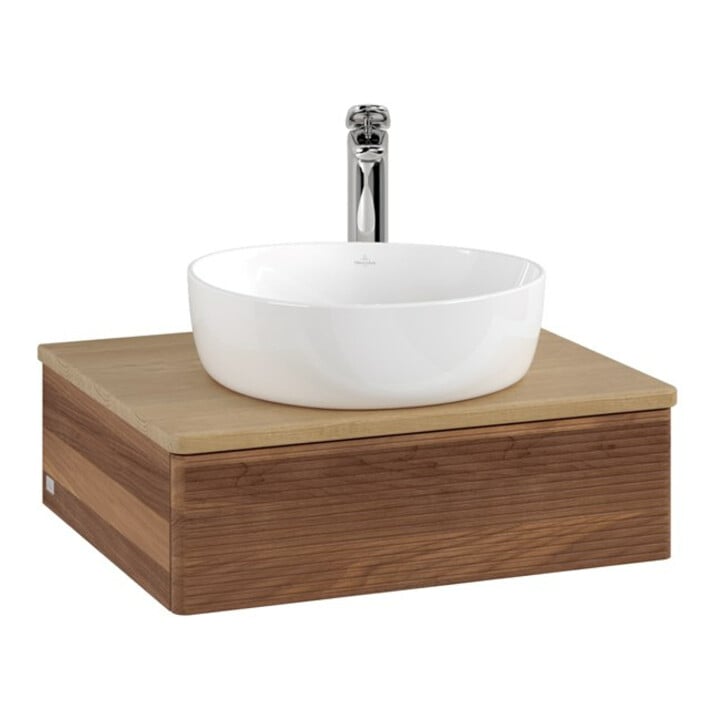 V&B Waschtischunterschrank mit Frontstruktur -Beleuchtung Antao 60x19x50cm, HL, WBP hon. Oa, w. wal
