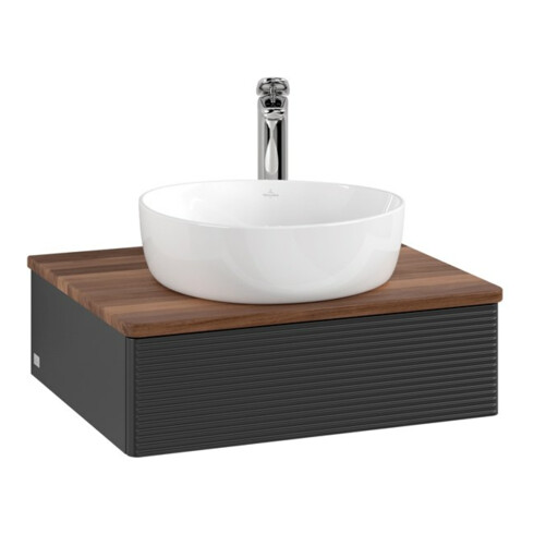 V&B Waschtischunterschrank mit Frontstruktur -Beleuchtung Antao 60x19x50cm, HL, WBP w. wal, bla m Lac