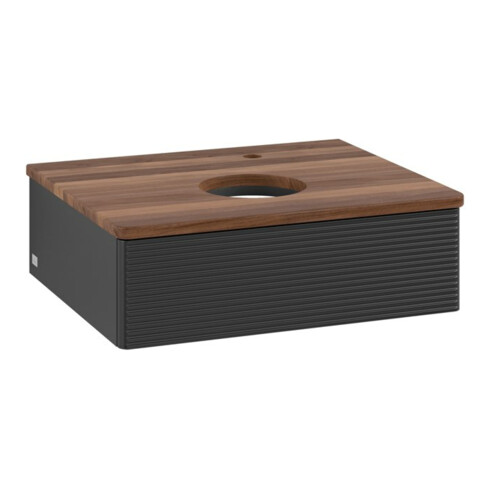 V&B Waschtischunterschrank mit Frontstruktur -Beleuchtung Antao 60x19x50cm, HL, WBP w. wal, bla m Lac