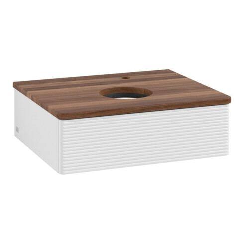 V&B Waschtischunterschrank mit Frontstruktur -Beleuchtung Antao 60x19x50cm, HL, WBP w. wal, glo wh. Lac