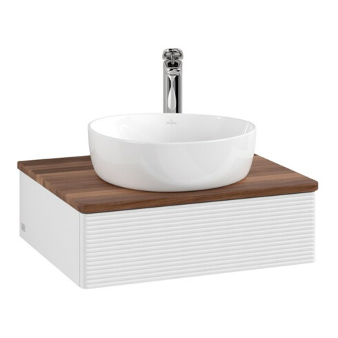 V&B Waschtischunterschrank mit Frontstruktur -Beleuchtung Antao 60x19x50cm, HL, WBP w. wal, glo wh. Lac