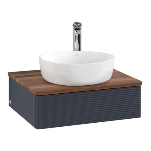 V&B Waschtischunterschrank mit Frontstruktur -Beleuchtung Antao 60x19x50cm, HL, WBP w. wal, md bl. m Lac