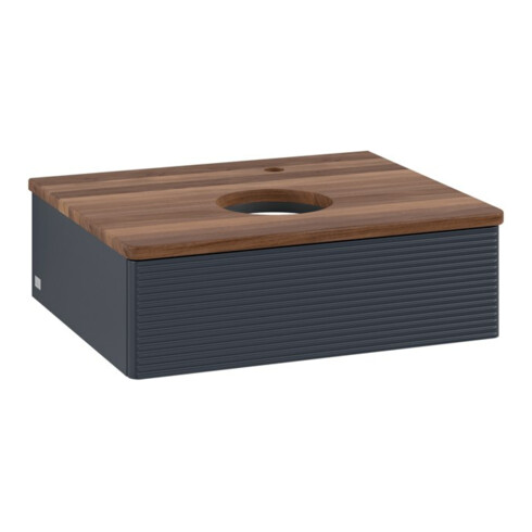 V&B Waschtischunterschrank mit Frontstruktur -Beleuchtung Antao 60x19x50cm, HL, WBP w. wal, md bl. m Lac