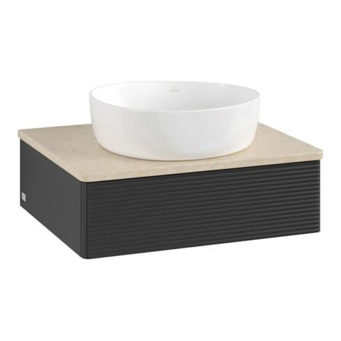 V&B Waschtischunterschrank mit Frontstruktur -Beleuchtung Antao 60x19x50cm, WBP-farbe botti., bla m Lac