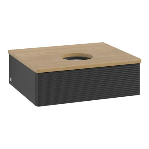 V&B Waschtischunterschrank mit Frontstruktur -Beleuchtung Antao 60x19x50cm, WBP-farbe hon. Oa, bla m Lac