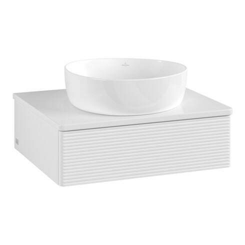 V&B Waschtischunterschrank mit Frontstruktur -Beleuchtung Antao 60x19x50cm, WBP-farbe Lac, glo wh. Lac
