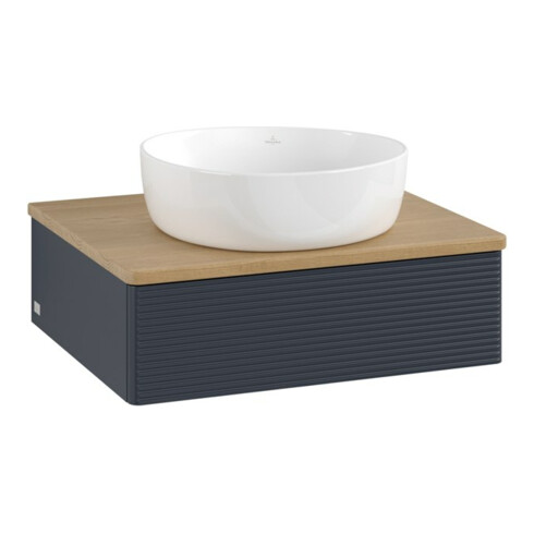 V&B Waschtischunterschrank mit Frontstruktur -Beleuchtung Antao 60x19x50cm, WBP hon. Oa, md bl. m Lac