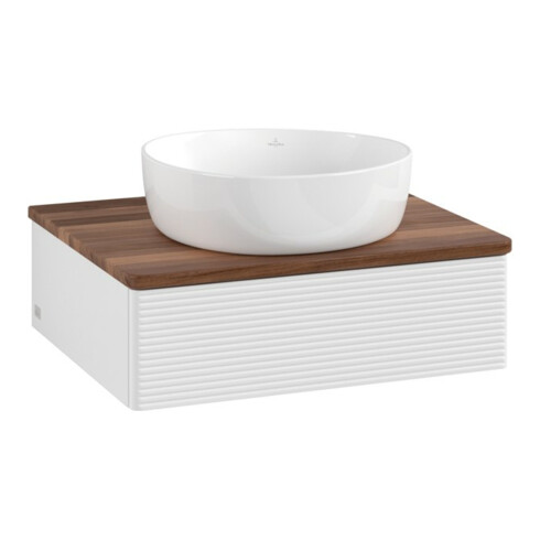 V&B Waschtischunterschrank mit Frontstruktur -Beleuchtung Antao 60x19x50cm, WBP w. wal, glo wh. Lac
