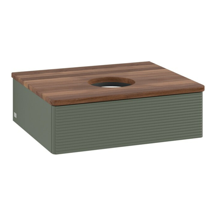 V&B Waschtischunterschrank mit Frontstruktur -Beleuchtung Antao 60x19x50cm, WBP w. wal, lea gre. m Lac