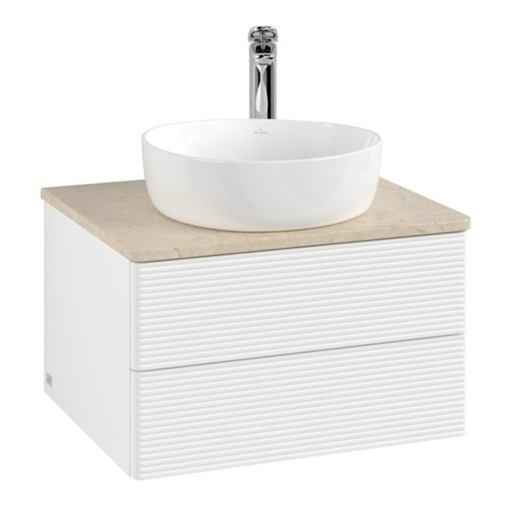 V&B Waschtischunterschrank mit Frontstruktur -Beleuchtung Antao 60x36x50cm, HL, WBP botti., wh. m Lac