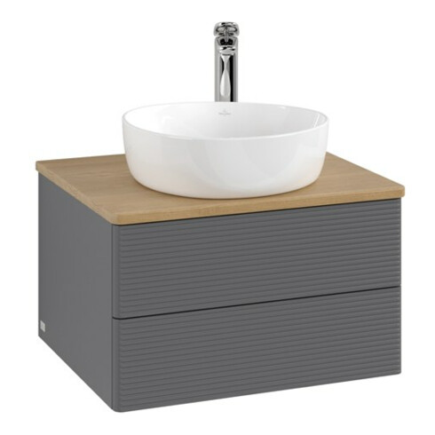 V&B Waschtischunterschrank mit Frontstruktur -Beleuchtung Antao 60x36x50cm, HL, WBP hon. Oa, A m Lac
