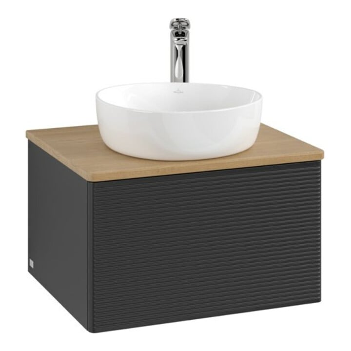 V&B Waschtischunterschrank mit Frontstruktur -Beleuchtung Antao 60x36x50cm, HL, WBP hon. Oa, bla m Lac