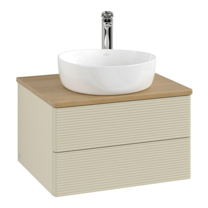 V&B Waschtischunterschrank mit Frontstruktur -Beleuchtung Antao 60x36x50cm, HL, WBP hon. Oa, si Gr m Lac