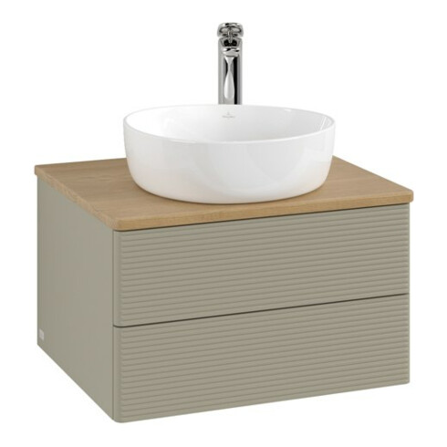 V&B Waschtischunterschrank mit Frontstruktur -Beleuchtung Antao 60x36x50cm, HL, WBP hon. Oa, st Gr m Lac