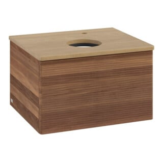 V&B Waschtischunterschrank mit Frontstruktur -Beleuchtung Antao 60x36x50cm, HL, WBP hon. Oa, w. wal