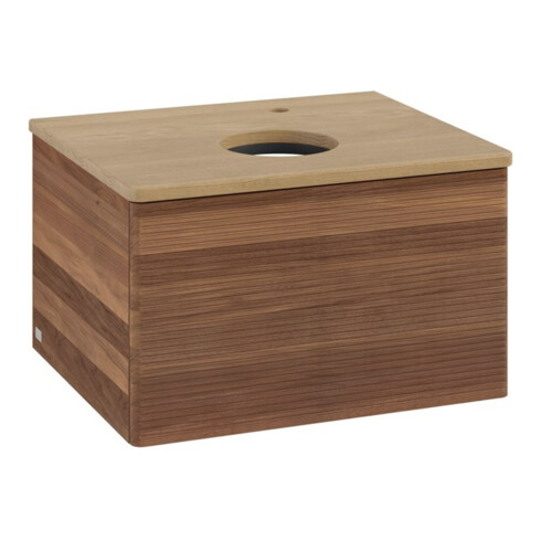 V&B Waschtischunterschrank mit Frontstruktur -Beleuchtung Antao 60x36x50cm, HL, WBP hon. Oa, w. wal